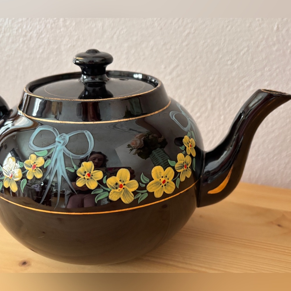 Vintage Brown Floral Teapot Handpainted